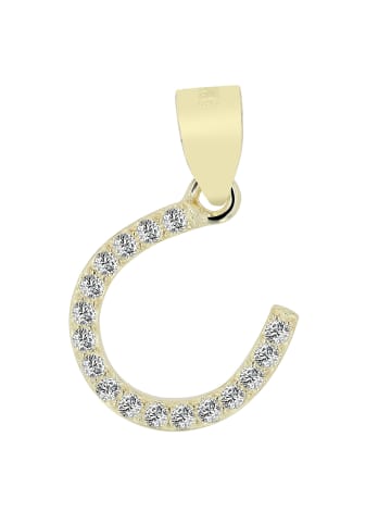 Adeliás Damen Anhänger Hufeisen aus 925 Silber mit Zirkonia in gold