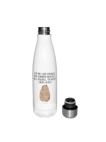 Mr. & Mrs. Panda Edelstahl Trinkflasche Murmeltier mit Spruch in Weiß