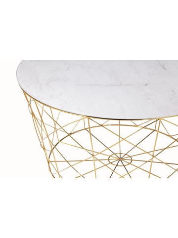 SalesFever Couchtisch rund Ø 80 cm Glasplatte Marmoroptik Weiß Metallgestell in Goldfarben