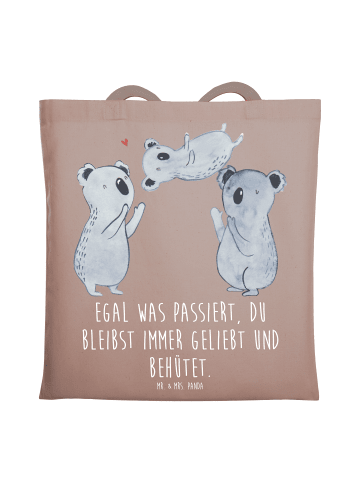 Mr. & Mrs. Panda Jutebeutel Trennung von den Eltern mit Spruch in Braun Pastell