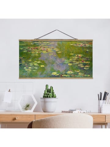 WALLART Stoffbild mit Posterleisten - Claude Monet - Grüne Seerosen in Grün