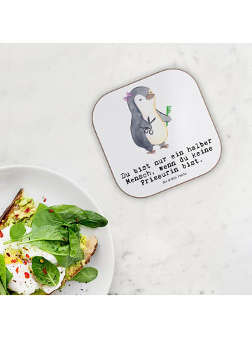 Mr. & Mrs. Panda Untersetzer Friseurin Herz mit Spruch in Weiß