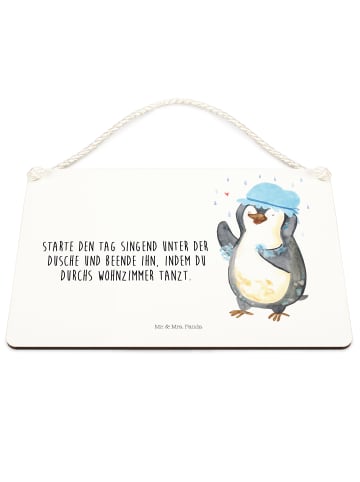 Mr. & Mrs. Panda Schild Pinguin Duschen mit Spruch in Weiß