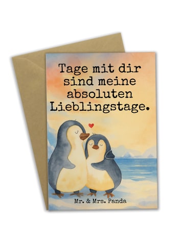 Mr. & Mrs. Panda Grußkarte Pinguin umarmen Design mit Spruch in Weiß