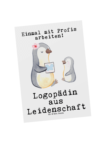 Mr. & Mrs. Panda Postkarte Logopädin Leidenschaft mit Spruch in Weiß