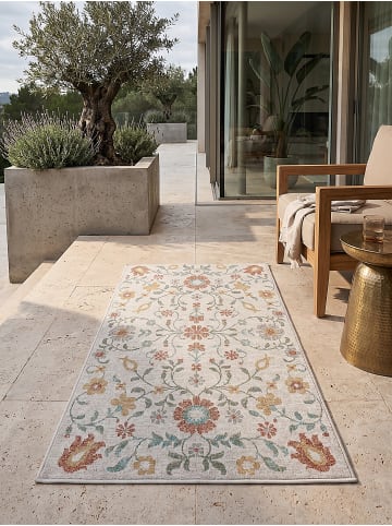 KADIMA DESIGN Outdoor-Teppich Floral pflegeleicht Balkon Terrasse Outdoor Garten in Creme