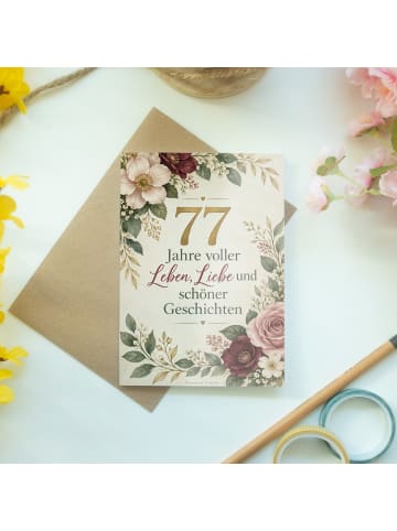 Geburtstagskarte 77. Geburtstag Blumen elegant ... in Weiß