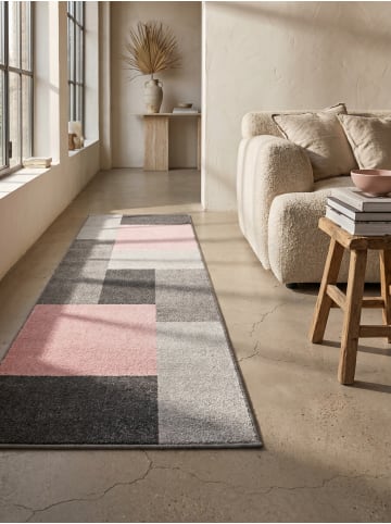 KADIMA DESIGN Teppich Kurzflor Waschbar Karo SOLDA Strapazierfähig OEKO-TEX in Pink