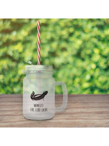 Mr. & Mrs. Panda Glas Stinktier Yoga mit Spruch in Transparent