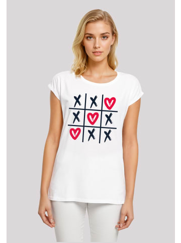F4NT4STIC Extended Shoulder T-Shirt Valentinstag Herz Tic Tac Toe in weiß