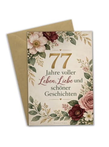 Geburtstagskarte 77. Geburtstag Blumen elegant ... in Weiß