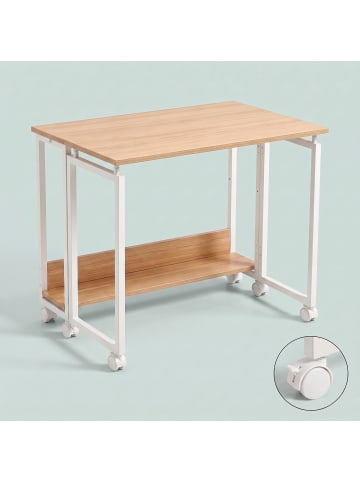 relaxdays Schreibtisch "klappbar" in Natur/ Weiß - (B)80 x (H)75 x (T)50 cm