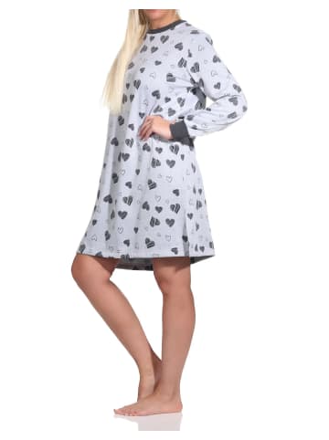 NORMANN Frottee Nachthemd langarm Bündchen Herz - 76306 in Grau