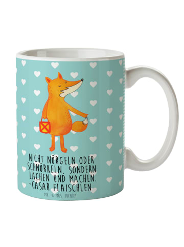 Mr. & Mrs. Panda Keramiktasse Fuchs Laterne mit Spruch in Türkis Pastell