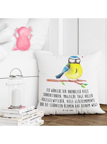 Mr. & Mrs. Panda Deko Kissen Vogel Blaumeise mit Spruch in Weiß