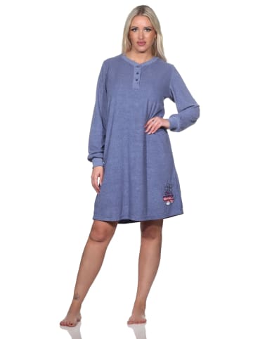 NORMANN Frottee Nachthemd langarm Bündchen - 82088 in blau