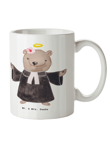 Mr. & Mrs. Panda Teetasse Pfarrerin Herz ohne Spruch in Weiß