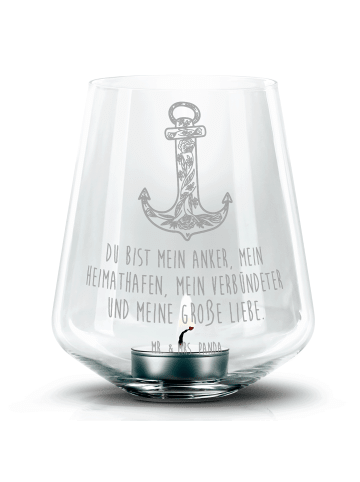 Mr. & Mrs. Panda Gravur Teelicht Anker Blau mit Spruch in Transparent