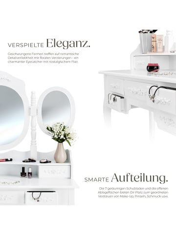 tectake Kosmetiktisch mit gepolstertem Hocker, 90 x 40 x 145 cm