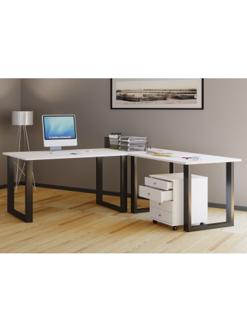 VCM  U Schreibtisch Eckschreibtisch L Form 220x190x80 in Schwarz / Weiß