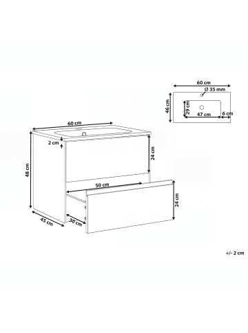 Beliani 2-tlg Badezimmerschrank mit Waschbecken VITA in Braun/Weiß