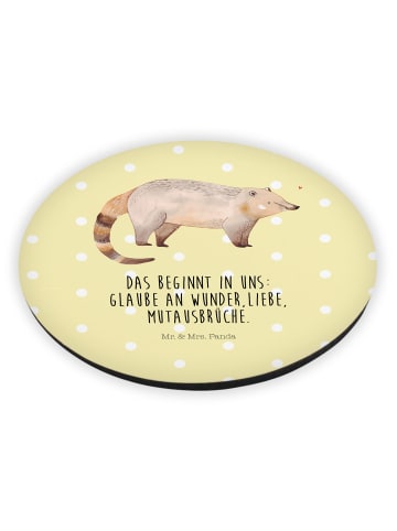 Mr. & Mrs. Panda Kühlschrankmagnet Nasenbär mit Spruch in Gelb Pastell