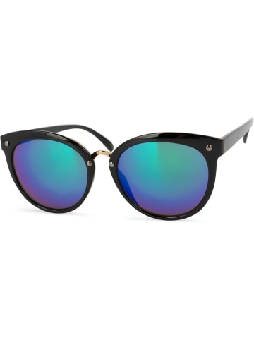 styleBREAKER Cateye Sonnenbrille in Schwarz / Grün-Blau verspiegelt