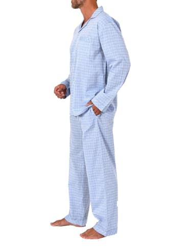 NORMANN Langarm Schlafanzug Pyjama gewebt - 88859 in hellblau