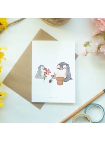 Mr. & Mrs. Panda Grußkarte Pinguin Opa Blumen pflanzen ohne Spruch in Weiß