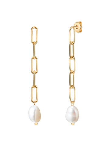 Valero Pearls Ohrhänger aus Edelstahl mit Süßwasser-Zuchtperle in gelbgold