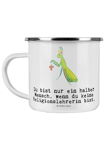 Mr. & Mrs. Panda Camping Emaille Tasse Religionslehrerin Herz mi... in Weiß
