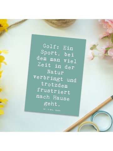 Mr. & Mrs. Panda Postkarte Spruch Golf Erlebnis mit Spruch in Meeresbrise