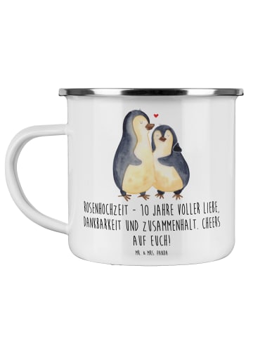 Mr. & Mrs. Panda Camping Emaille Tasse 10. Hochzeitstag Rosenhoc... in Weiß