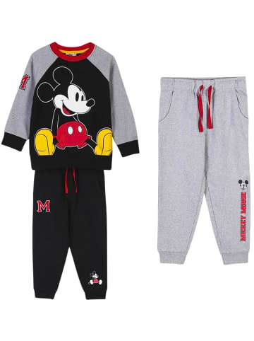 Disney Mickey Mouse 3tlg. Outfit Sweatshirt & 2 Hosen Mickey Mouse in Schwarz-Grau