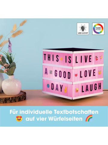 EASYmaxx LED-Leuchtkasten Würfel 6V schwarz/weiß 173 Buchstaben & 150 Moodjis  Weiß