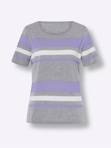 Sieh an! Kurzarm-Shirt in grau-meliert-lavendel-gestreift