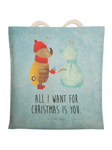 Mr. & Mrs. Panda shopping bag Nachtfalter Schneemann mit Spruch in Eisblau