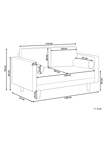 Beliani 2-Sitzer Sofa NURMO in Braun - (W) 140 x (H) 78 x (L) 74 cm