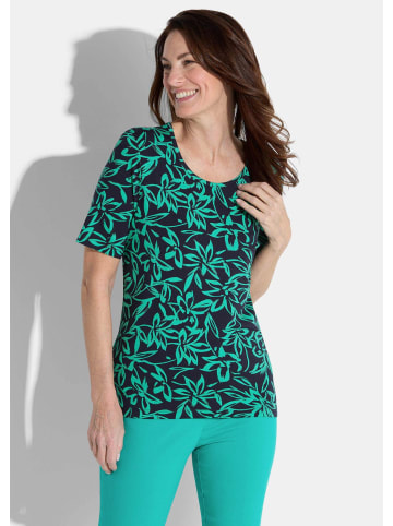 GOLDNER Kurzgröße:  Blusenshirt mit Blumenmuster in marine / smaragd / gemustert