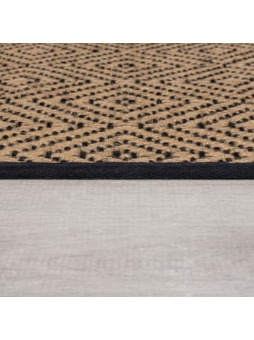 KADIMA DESIGN Geometrischer Jute-Teppich mit Naturkautschuk, hochdicht in Braun-Schwarz