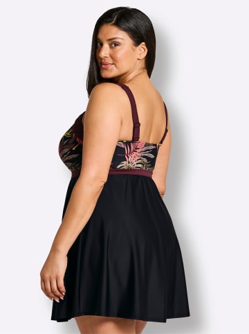 sheego Badekleid in schwarz-burgund-bedruckt