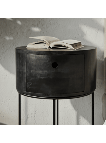 KADIMA DESIGN Nachtkonsole Mango Massivholz Metall 40x40x60 cm Nachttisch in Schwarz