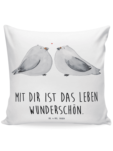 Mr. & Mrs. Panda Kissen Turteltauben Liebe mit Spruch in Weiß
