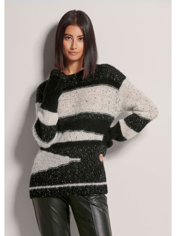MADELEINE Langarm Intarsien-Pullover im Garnmix in schwarz / wollweiß