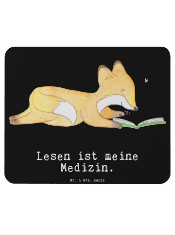 Mr. & Mrs. Panda Mauspad Fuchs Lesen mit Spruch in Schwarz