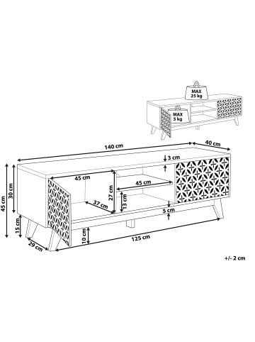 Beliani TV-Möbel PRESCOT in Braun/Schwarz - (W) 140 x (H) 45 x (L) 40 cm