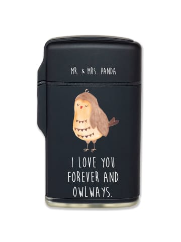 Mr. & Mrs. Panda Feuerzeug Eule Zufrieden mit Spruch in Schwarz