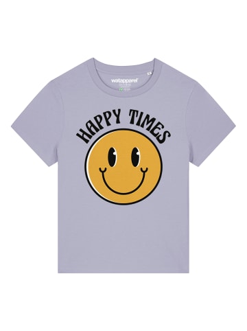 wat? Apparel T-Shirt Happy times smiley emoji in Lavender