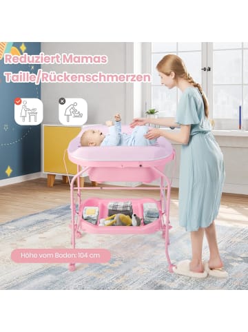 COSTWAY 4 in 1 Wickeltisch klappbar mit Badewanne in Rosa