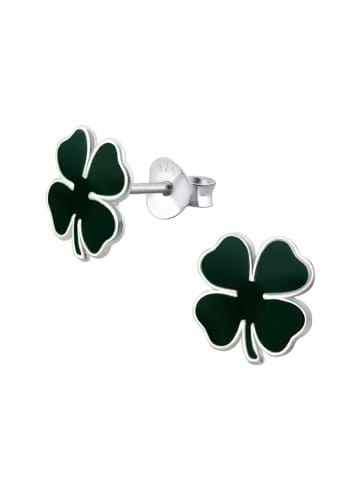 Alexander York Ohrringe - Ohrstecker KLEEBLATT dunkelgrün in 925 Silber - 2-tlg.